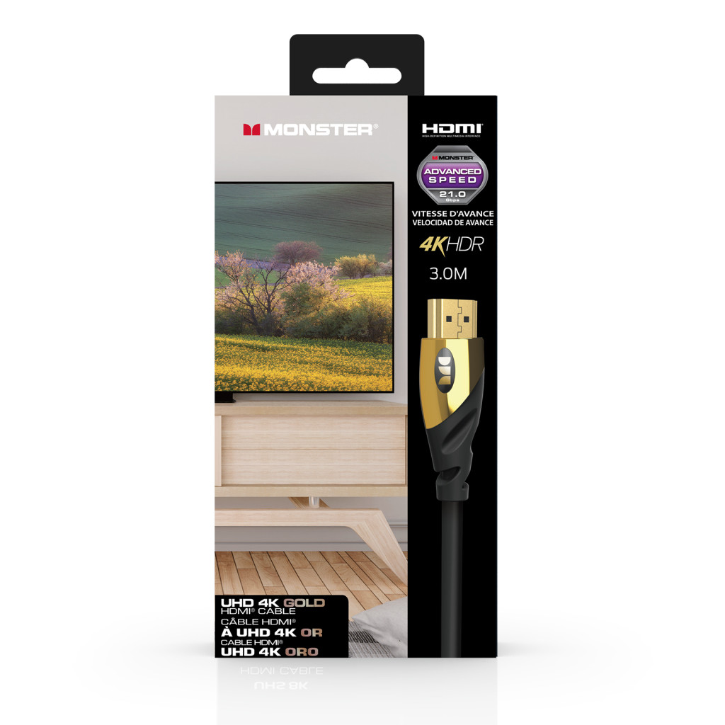 Monster Cable Essentials, HDMI кабель, 4К, UHD, Ethernet, Gold, 3m