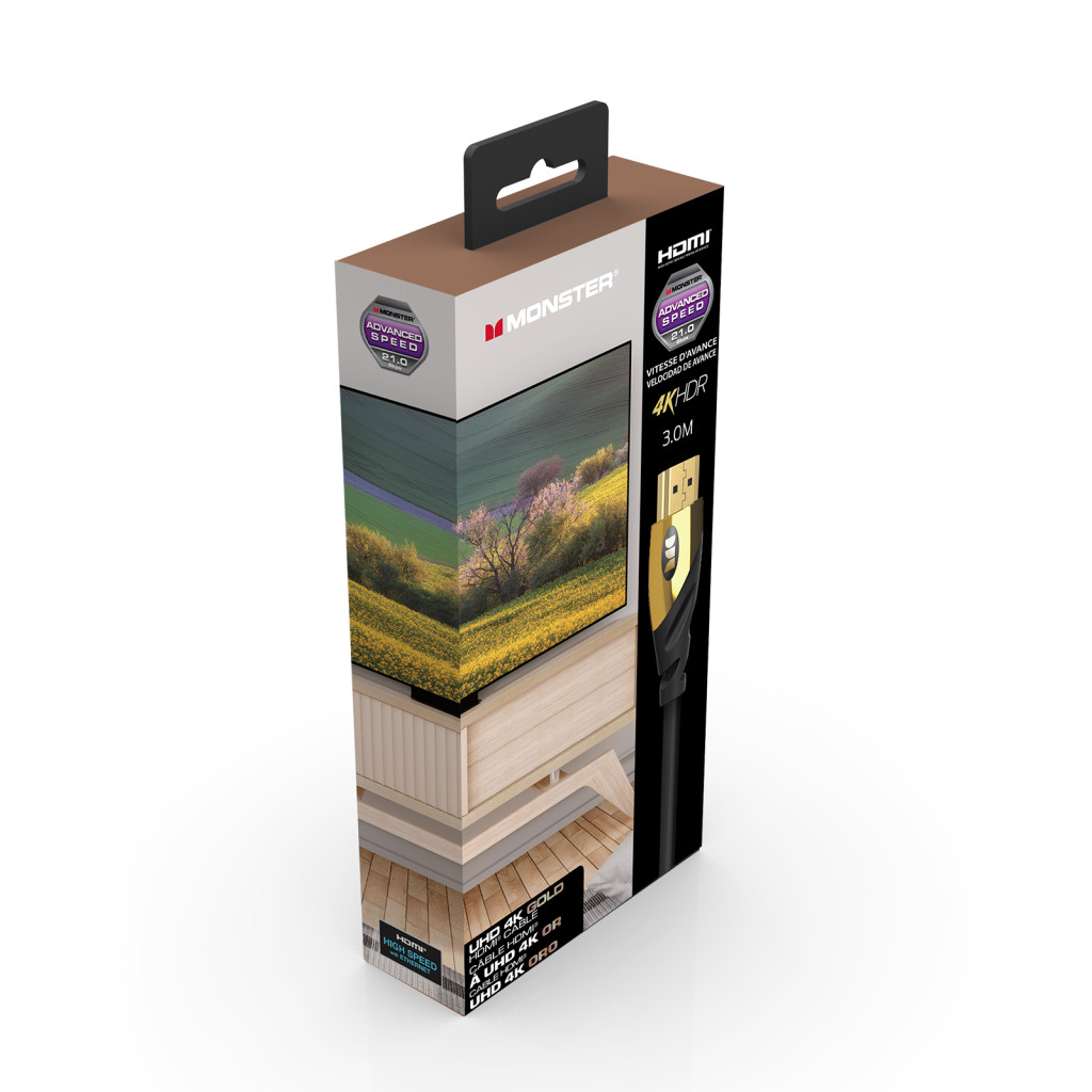 Monster Cable Essentials, HDMI кабель, 4К, UHD, Ethernet, Gold, 3m