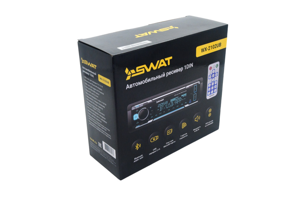 SWAT WX-2102UB/Автомобильный 1 din медиа-ресивер 4х50 Вт, MP3, USB, SD, BT мультицветная подсветка