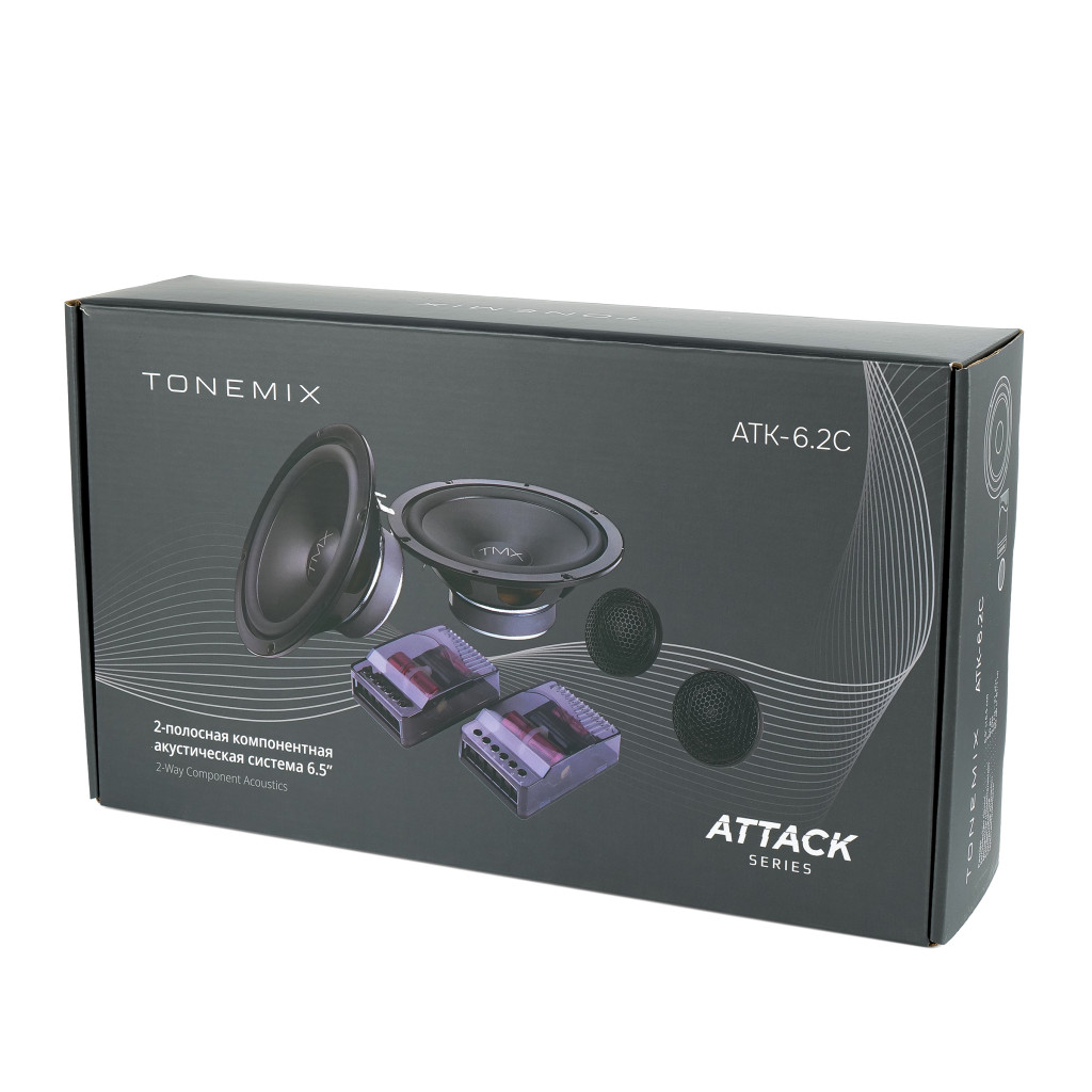 Tonemix ATK-6.2C / 2-x полосная компонентная акустика, НЧ/СЧ-динамик 6,5" (165 мм), ВЧ-динамик 7/8" (22 мм) текстиль RMS 80 Вт, 4 Ом