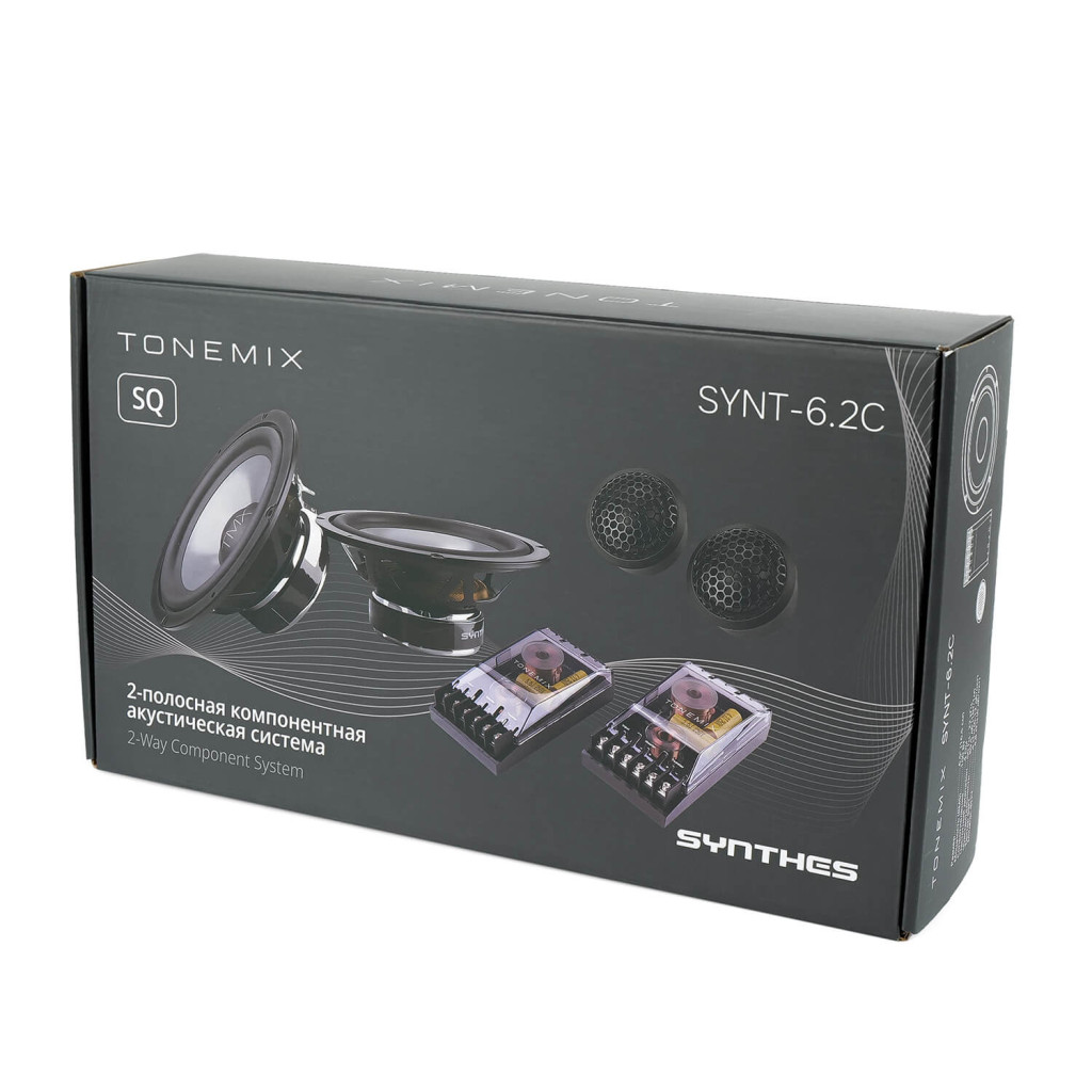 Tonemix SYNT-6.2C / 2-x полосная компонентная акустика, НЧ/СЧ-динамик 6,5" (165 мм), ВЧ-динамик 1,0" (25,4 мм) шелк, RMS 100 Вт, 4 Ом 