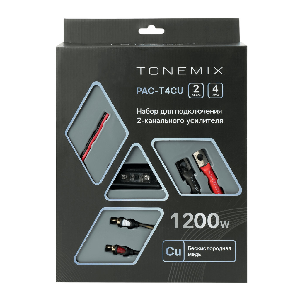 Tonemix PAC-T4CU набор проводов для подключения 2х кан. усилителя, 4Ga, МЕДЬ