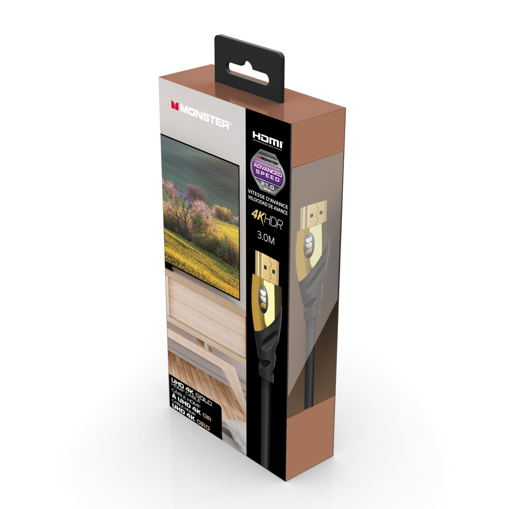 Monster Cable Essentials, HDMI кабель, 4К, UHD, Ethernet, Gold, 3m