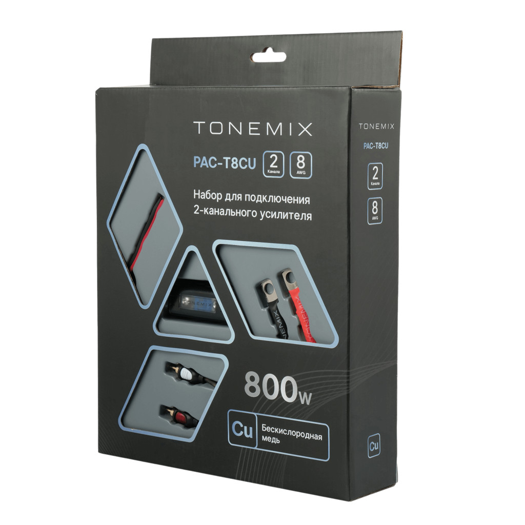 Tonemix PAC-T8CU набор проводов для подключения 2х кан. усилителя, 8Ga, МЕДЬ
