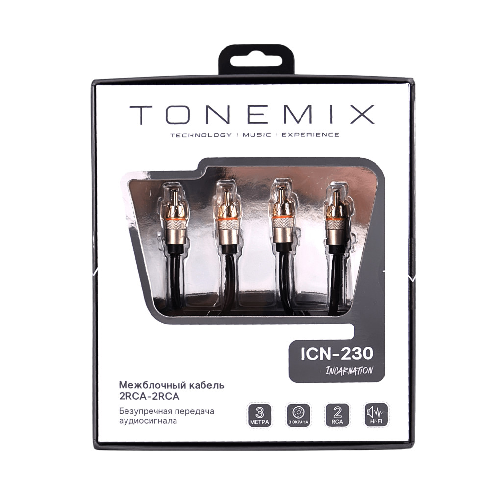 Tonemix ICN-230 межблочный кабель 2RCA-2RCA, 3.0 метра, витая пара, 3 экрана, медь