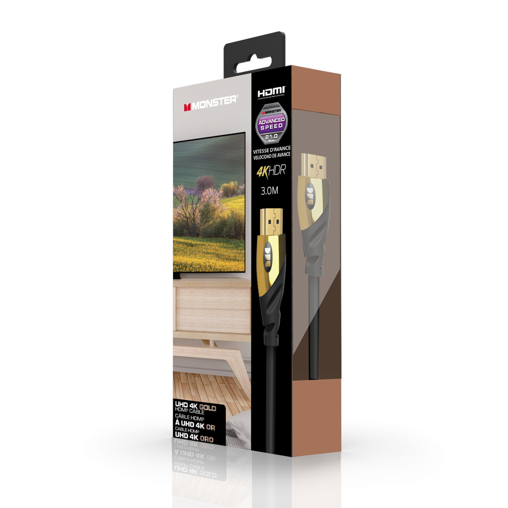 Monster Cable Essentials, HDMI кабель, 4К, UHD, Ethernet, Gold, 3m