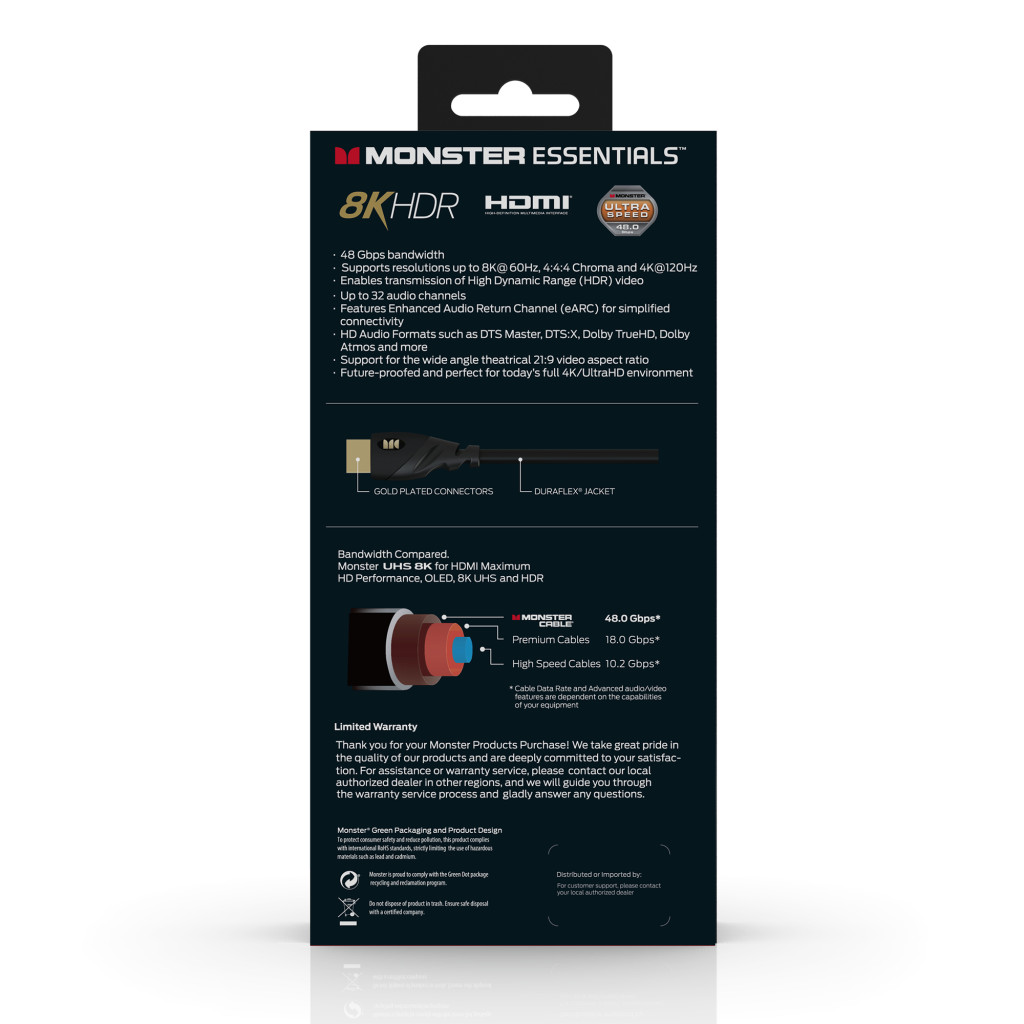 Monster Cable Essentials, HDMI кабель, 8K, UHS, 3m