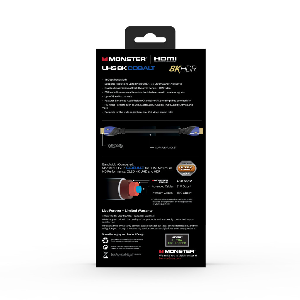 Monster Cable Essentials, HDMI кабель, 8К, UHS, Cobalt, 1.5m