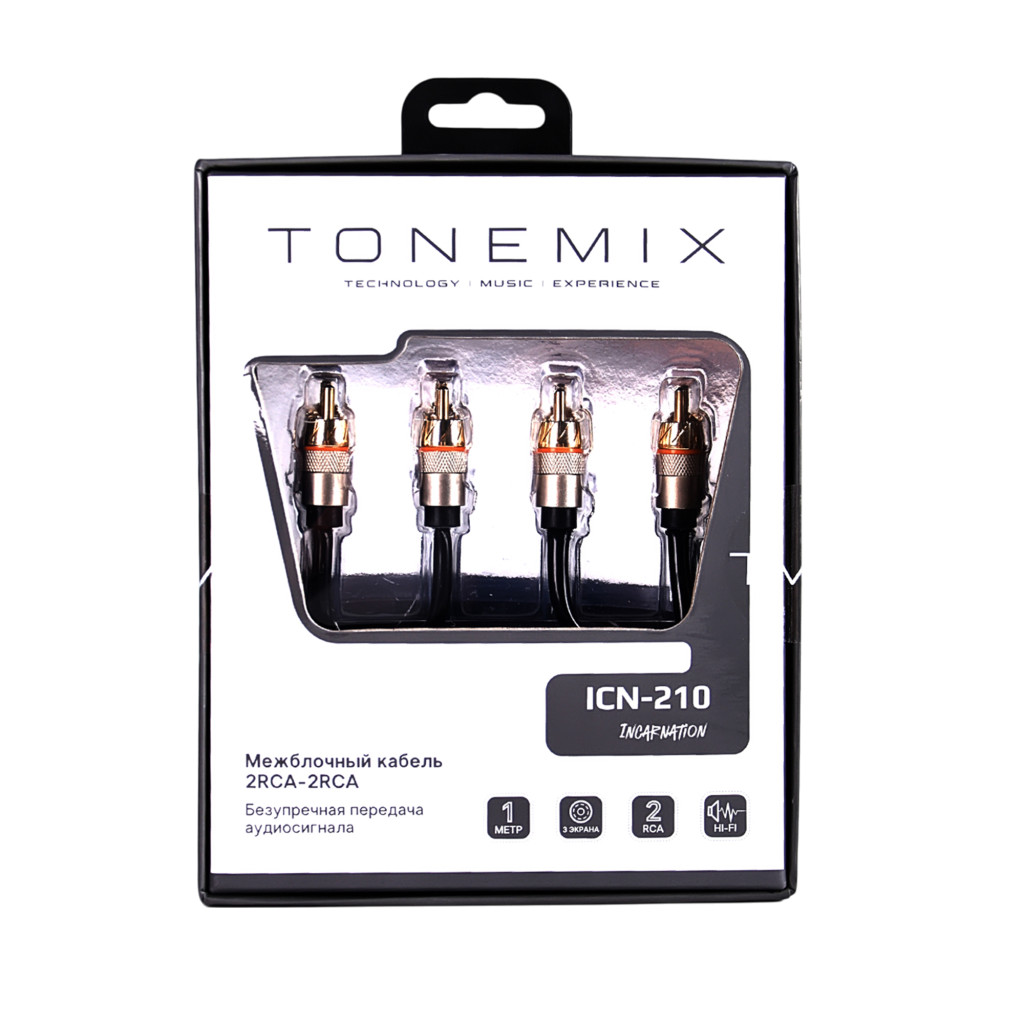 Tonemix ICN-210 межблочный кабель 2RCA-2RCA, 1.0 метр, витая пара, 3 экрана, медь
