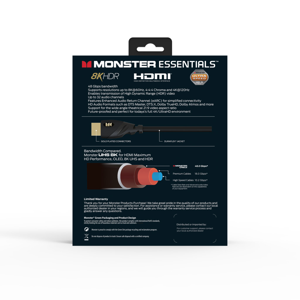 Monster Cable Essentials, HDMI кабель, 8K, UHS, 5m