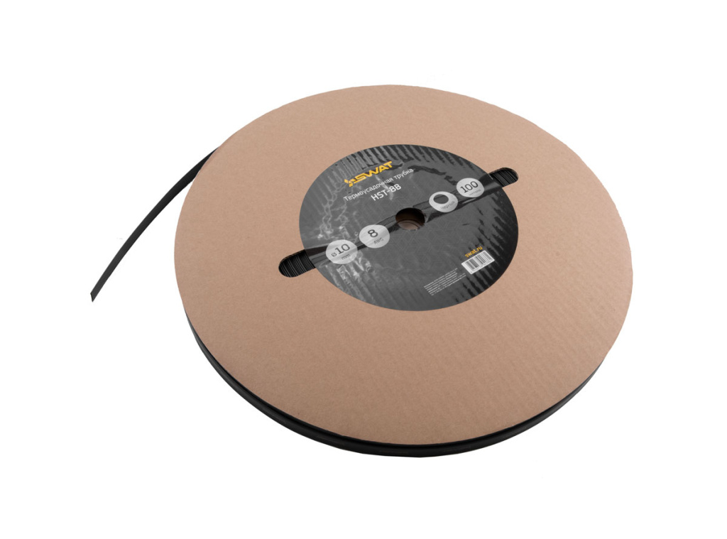 трубка термоусадочная 8Ga, черная, d10мм, 100м