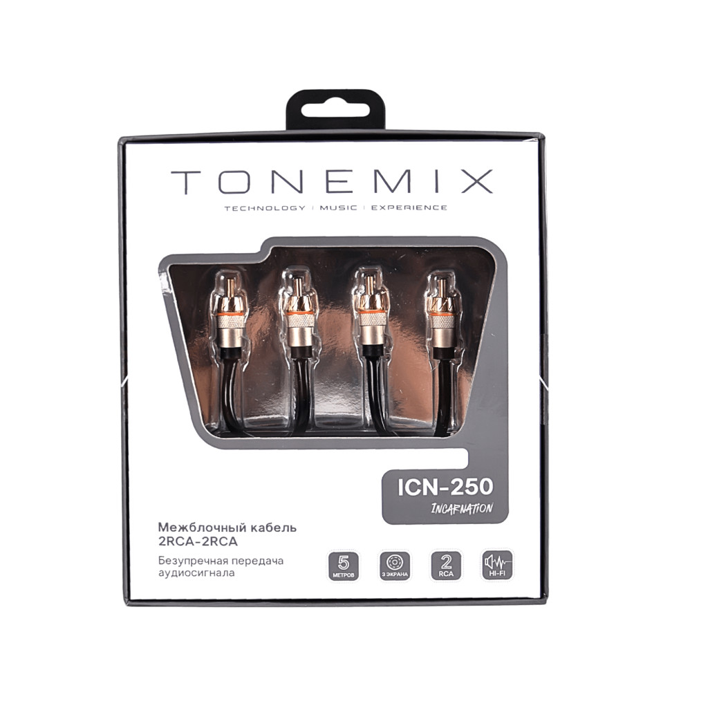Tonemix ICN-250 межблочный кабель 2RCA-2RCA, 5.0 метров, витая пара, 3 экрана, медь