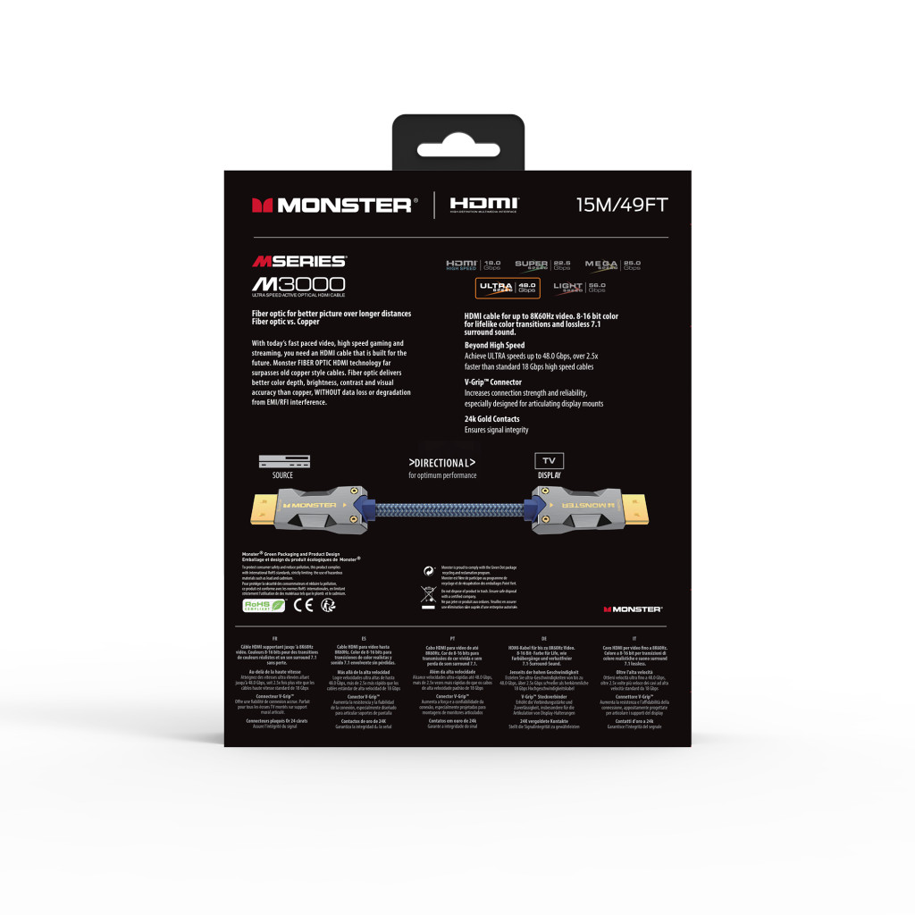 Monster Cable Mseries M3000, HDMI кабель, 8K, UHS, AOC, 15m