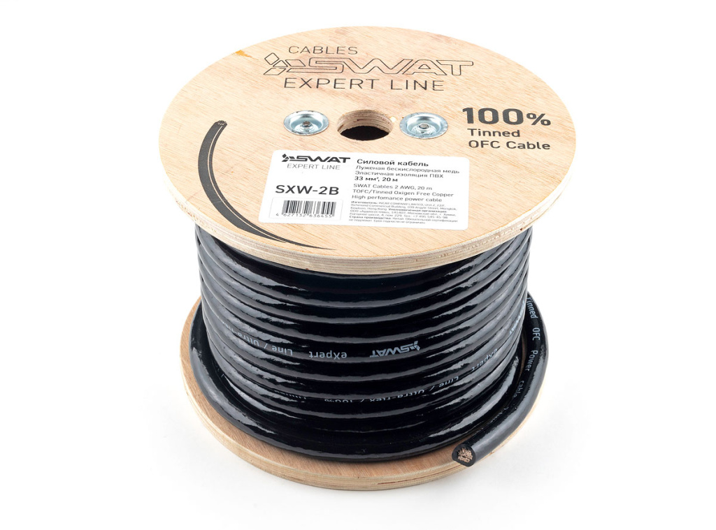 SWAT SXW-2B силовой кабель 2Ga/35мм2, черный, луженая медь, 20м, метровая разметка