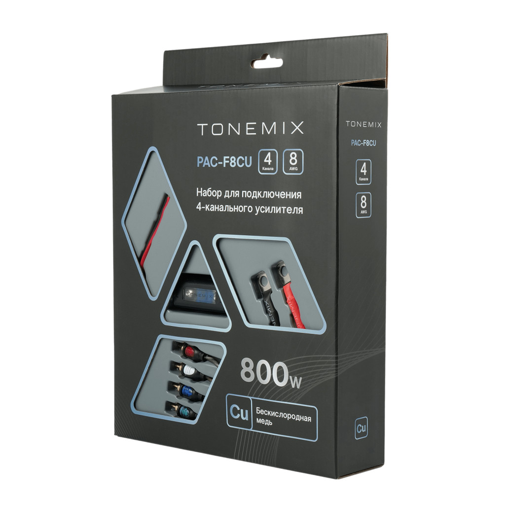 Tonemix PAC-F8CU набор проводов для подключения 4х кан. усилителя, 8Ga, МЕДЬ