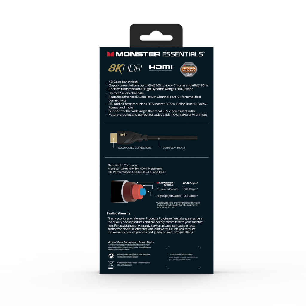 Monster Cable Essentials, HDMI кабель, 8K, UHS, 1.5m